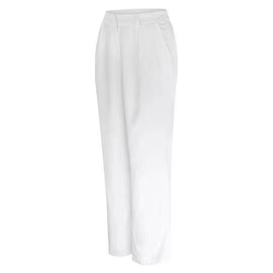 Elegant High-Waisted Wide Leg Pants For Women - Office Trousers With Belt, Flowy & Slimming, Real Pockets, Stretchy Polyester_ecoleips.com