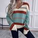 V-Neck Color-Block Knit Sweater – Casual Oversized Pullover For Women (S-XL)_ecoleips.com