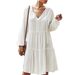 Women's V Neck High Waist Loose Fit Solid Color Paneled Midi Dress – Tie Belt Casual Boho Gown 2026_ecoleips.com