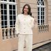 Women Classic Round Neck Gold Button Tweed Knit Cardigan Long Sleeve Pocket Short Jacket_ecoleips.com