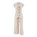 Women's Clothing Fashion Khaki Waistcoat Vest Wide Leg Pants Two piece Suit_ecoleips.com