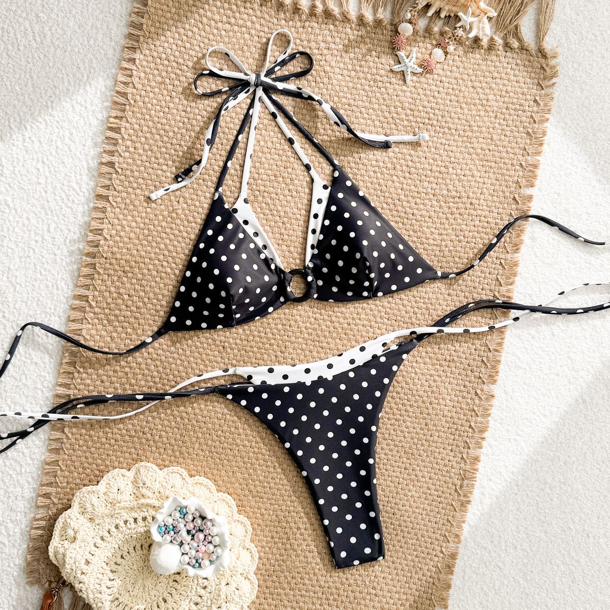 Retro Polka Dot Bikini Set – Adjustable Triangle Top & High-Cut Bottom – Women’s Sexy Swimwear_ecoleips.com