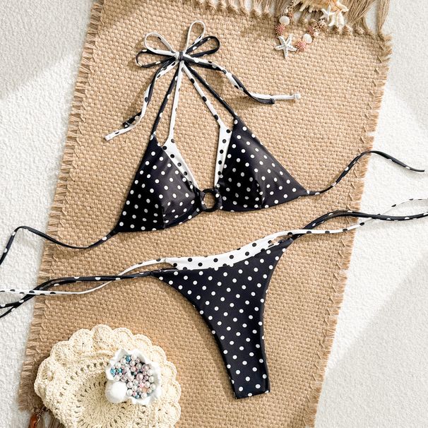 Retro Polka Dot Bikini Set – Adjustable Triangle Top & High-Cut Bottom – Women’s Sexy Swimwear_ecoleips.com
