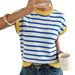 Women's round Neck Knitted Vest French Blue & White Striped Color Block Sleeveless Top Xiyin Summer 2026 New Style_ecoleips.com