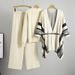 Women's Clothing Fashion Suit Spring And Autumn Loose Casual Knitted Shawl Cardigan Turtleneck Sweater Wide Leg Pants Three Piece Suit_ecoleips.com