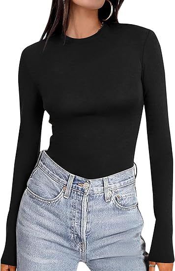 Women's Lightweight Crew Neck Undershirt Basic Slim Fit Warm Sweatshirt for Layering under T-Shirts_ecoleips.com