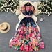 Women's Dress Summer Style Celebrity Temperament Waist Single Breasted Lapel Printed Medium Length_ecoleips.com