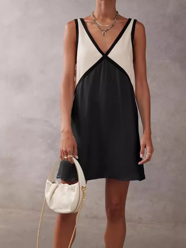 Voya New Women's Foreign Trade European And American Women's Clothing Summer V-neck Loose Sleeveless Tank Dress_ecoleips.com