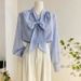Women's Chiffon Blouse Bow Tie Spring Loose Fit Lantern Sleeve Long Sleeve Top Versatile Elegant Fashion England Style_ecoleips.com