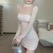 Spring Sexy Dress Lace Patchwork Design Hollowed Out Slim Fit Waist Cinching Half High Collar Bodycon Vestidos_ecoleips.com