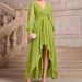 Women's Clothing"Elegant V-Neck Long Sleeve Dress – Asymmetrical Hem Slim Fit Evening Gown"_ecoleips.com