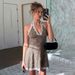 Women Trendy Hot‑Girl Mini Dress, Halter Neck Design, Open‑Back Style, Leopard Print Pattern, Delicate Lace Patchwork Detail_ecoleips.com
