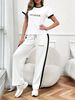 Women's Clothing Women's Cartoon Dinosaur Print Casual Suit Set Crew Neck Short Sleeve Top And Straight Leg Pants Loose Fit_ecoleips.com