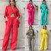 Women's Clothing 2-piece Plus Size Cotton And Linen Shirt Suit High Waist Loose Trousers_ecoleips.com