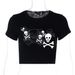 Cross-border American New Skull Print T-shirt, Summer Gothic Style Slim-fit Round-neck Short-sleeve Top For Hot Girls_ecoleips.com