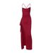 Women's Clothing New Sexy Back Strap Slit Evening Dress Solid Color Suspender Dress_ecoleips.com