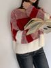 girl Christmas Mohair Autumn Winter Off-Shoulder Lazy Style Striped Thick Knit Date Sweater_ecoleips.com