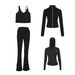 Women's 4-Piece Outfit Set - U-Neck Vest, Cropped Jacket, Hooded Jacket & Flare Pants - Stretchy Slim Fit Activewear For Hiking & Casual Wear_ecoleips.com