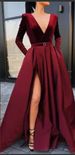 Women's dress deep V long-sleeved dress with large slit and elegant long skirt for women_ecoleips.com