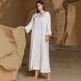 Women's Clothing Elegant White Embellished Abaya Dress Set - Hand-Sewn Crystal Embroidery Modest Long Dress For Women, Middle Eastern Fashion_ecoleips.com