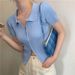 K Double Zipper Thin Short Sleeved Tight Knit Sweater For Women, Slim And Short Cardigan Top_ecoleips.com