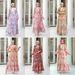 "Elegant V-Neck Printed Muslim Maxi Dress With Lantern Sleeves – Modest Flowy Skirt For Women"_ecoleips.com