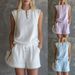 Women's Solid Color V Neck Button Up Short Sleeved Shorts Set Casual Two Piece Spring/Summer Fashion_ecoleips.com