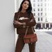 Urban Athleisure 2-Piece Set – Trendy Letter Print Hoodie & Joggers For Streetwear Enthusiasts (S-XXL, Black/Brown)_ecoleips.com