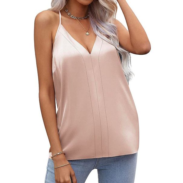 Cross-border Silk Satin Sevess Spaghetti Strap Tank Top, New European And American Sty V-neck Sexy Non-silk_ecoleips.com