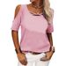 2025 Spring/Summer Women's Fashion Casual Solid Color Off Shoulder Loose Short Sleeved T-shirt For Women_ecoleips.com
