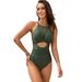 Women’s Clothing New Solid Color Mesh Splicing Swimsuit One Piece Twisted Swimsuit Exclusive Swimsuit_ecoleips.com