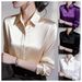 Women's Clothing Spring/Summer Solid Color Women's Collared Shirt Versatile Satin Long Sleeve Button Down Top_ecoleips.com