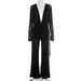 Sexy Deep V-Neck Blouse & Flared Pants Set – Lace Trim Sleeves & Tie-Detail Wide-Leg Trousers (Blue, Black)_ecoleips.com