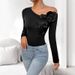 European And American Cross-border Foreign Trade Pure Desire Hot Girl Three-dimensional Large Floral Asymmetrical Neck_ecoleips.com