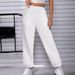 Women's Clothing Fashionable Texture Embossed Elastic Waist Temperament Loose Trousers Casual Wide Leg Pants_ecoleips.com