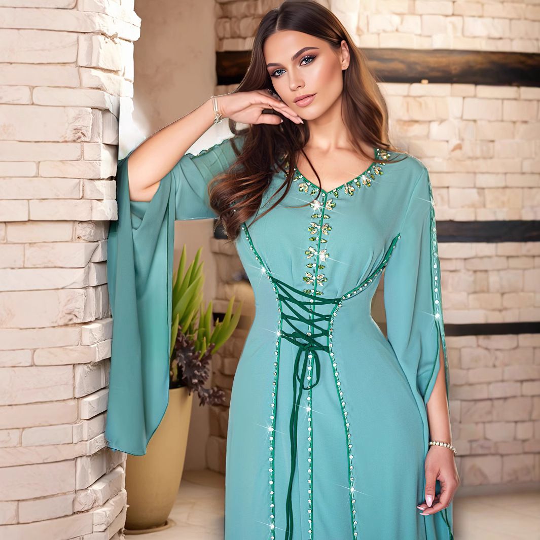 Elegant Muslim Abaya Dress With Diamond Embroidery - Women's Evening Prayer Gown_ecoleips.com