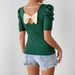 Summer Women's Bubble Short Sleeve T-Shirt Bowknot Top European American Style All Match Pullover Fashion Tees_ecoleips.com