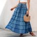 Women's Clothing Fashion Blue Waist Elastic Tie Denim Skirt_ecoleips.com