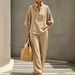 Women's Casual Stand Collar Long Sleeve Trousers Set Multi Color Washed Cotton New_ecoleips.com