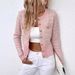Women's ClothingPlaid Pattern Button Cardigan Short Sleeve Casual Polyester Top For Spring Autumn Tees With Flap Detail_ecoleips.com