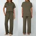 Women's Casual Short Sleeve Top With Wide-Leg Pants Set - Solid Color Loungewear & Street Style Outfit_ecoleips.com