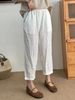 Suitable For All Seasons 2025 New Casual Linen Loose Korean Style Nine-point Age-reducing Slimming Elastic Waist Elegant Skinny Pants Solid Color_ecoleips.com