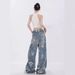 Printed Blue Denim Wide-leg 2024 Summer New Thin Straight-leg Long Retro Trousers Floor-length Pants Women's Clothing_ecoleips.com