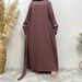 Modest Abaya Dress/Muslim Dress Women Fashionable Women's Plain Color Dress With White Trim Plus Size Tie Waist Muslim Fashion_ecoleips.com