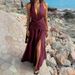 "Women's Elegant Halter Neck Dress - Low Cut High Slit Bodycon Dress, European Style Summer Party Dress, Black/Burgundy, S-XL"_ecoleips.com