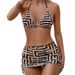 Women's Clothing Printed Lace Up Sexy Bikini Three Piece Swimsuit Female Beach Skirt Hot Spring Swimsuit_ecoleips.com