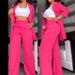 Elegant Women's Suit Set With Slit Sleeve Blazer And Straight-Leg Trousers, Modern Office Casual Two-Piece Outfit_ecoleips.com