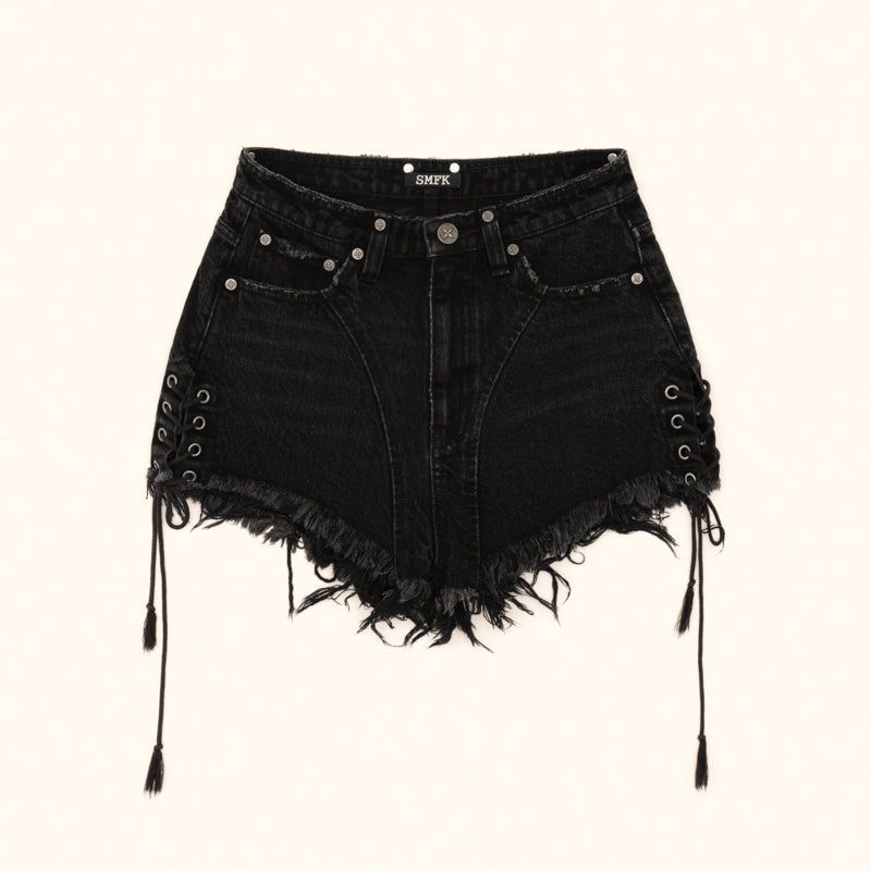 SMFK Rock High Waist Casual Denim Shorts Wilderness Black_ecoleips.com