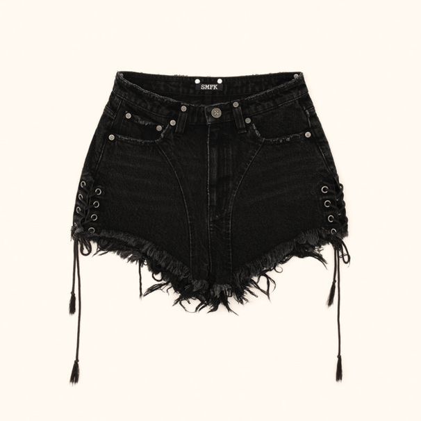 SMFK Rock High Waist Casual Denim Shorts Wilderness Black_ecoleips.com