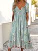 Summer New Women's Casual Floral Print Button round Neck mid Length Straight Pullover Dress Independent Website Clothing_ecoleips.com